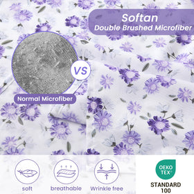 Softan Purple Floral Queen fitted sheet showing 15-inch deep pocket