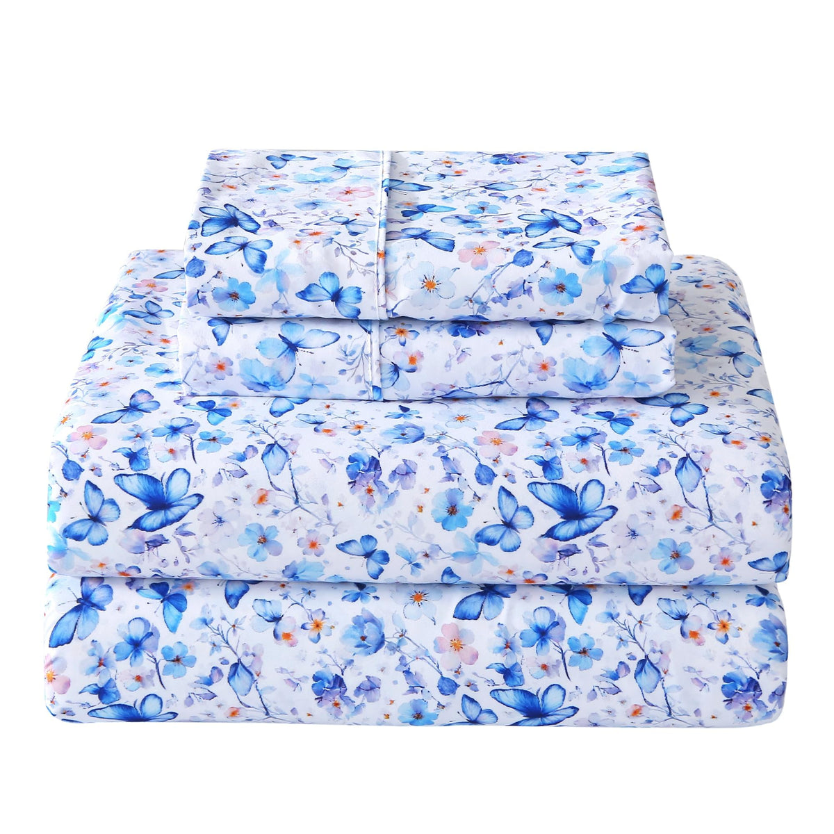 Softan queen floral sheets with blue butterfly pattern for a vibrant bedroom look