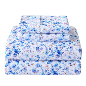 Softan queen floral sheets with blue butterfly pattern for a vibrant bedroom look