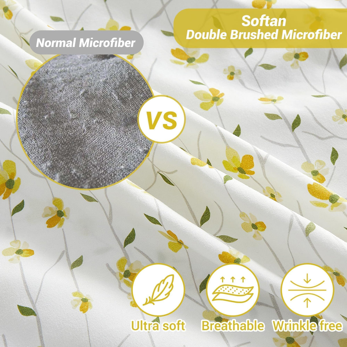 Softan yellow floral queen pillowcase-1 complements the set with vibrant print.