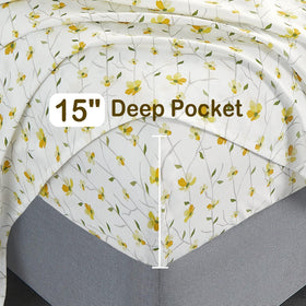 Softan yellow floral queen pillowcase-2 completes the coordinated bedding look.