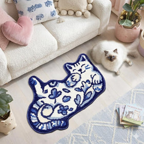 Softania Blue Delft Cat Rug highly absorbent fibers reduce wet footprints.