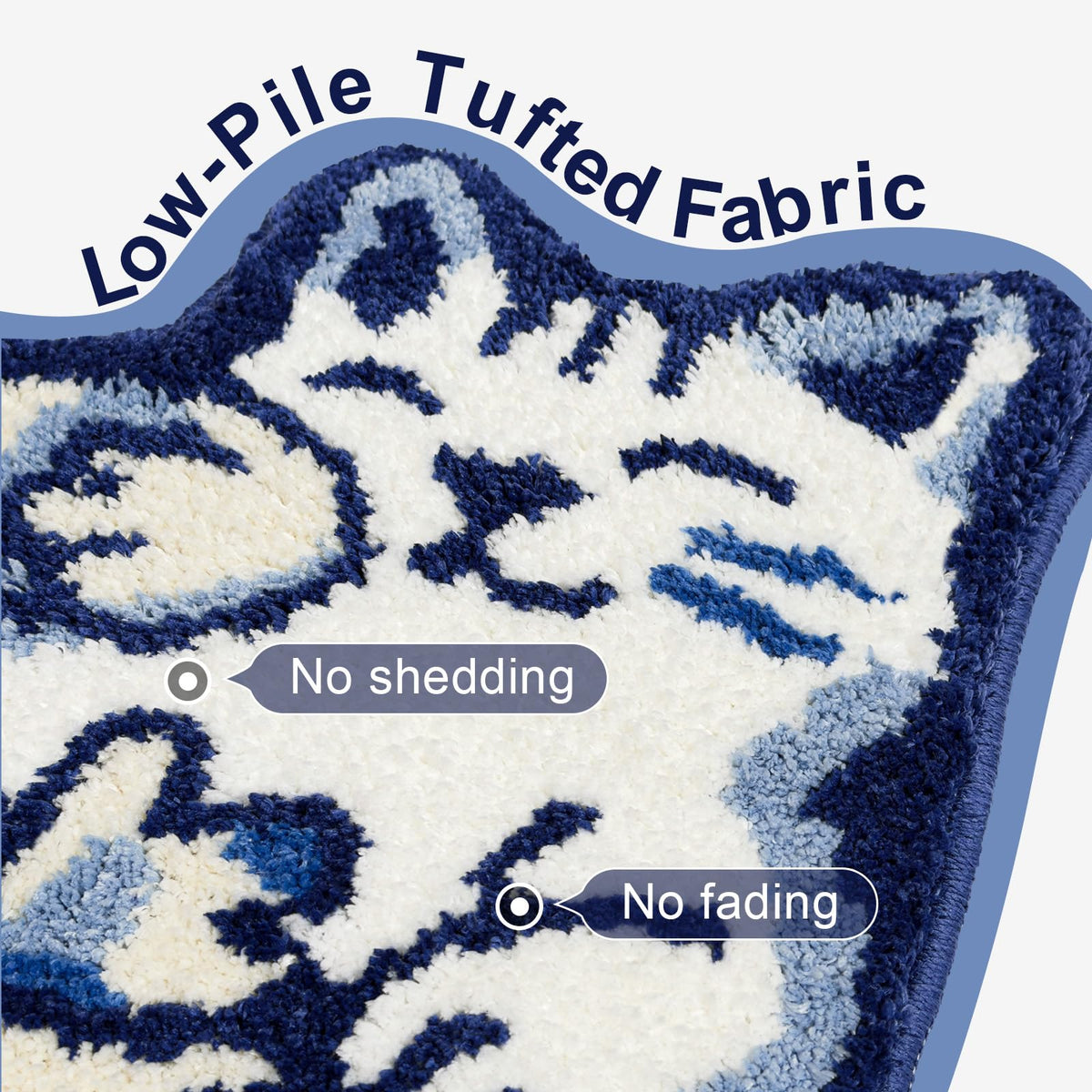 Softania Blue Delft Cat Rug in a bathroom scene, ideal beside the sink.