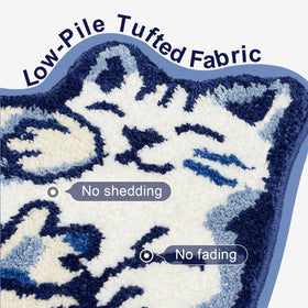 Softania Blue Delft Cat Rug in a bathroom scene, ideal beside the sink.
