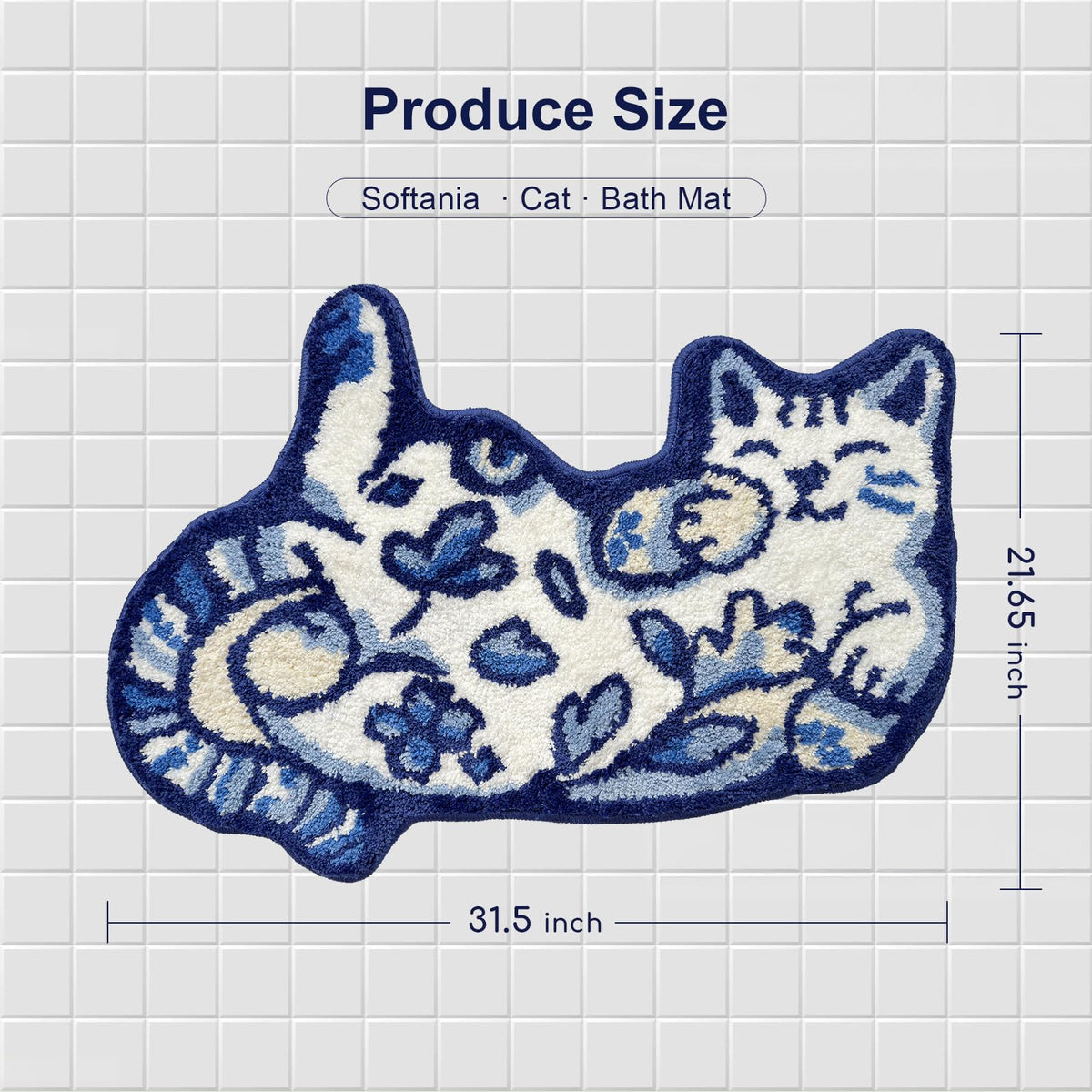Softania Blue Delft Cat Rug durable material for everyday use near sinks.