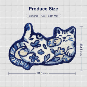 Softania Blue Delft Cat Rug durable material for everyday use near sinks.