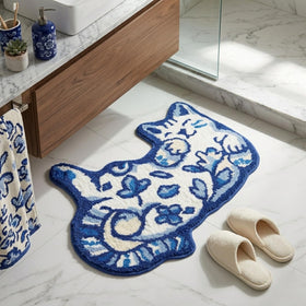 Softania Blue Delft Cat Rug soft microfiber detail for warm, comfortable steps.