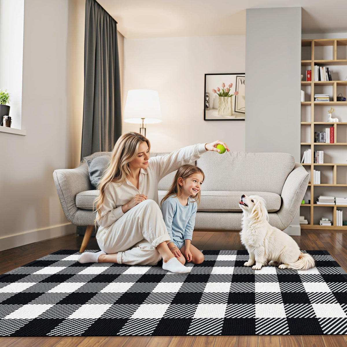 SofterCharm 3x5 checkered rug ideal for living rooms and high-traffic areas