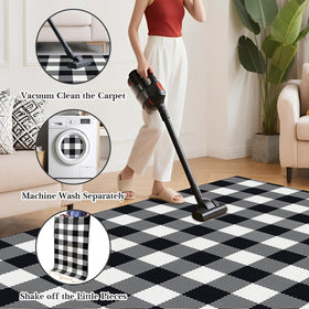 SofterCharm plaid rug layered with a welcome mat for a warm entry