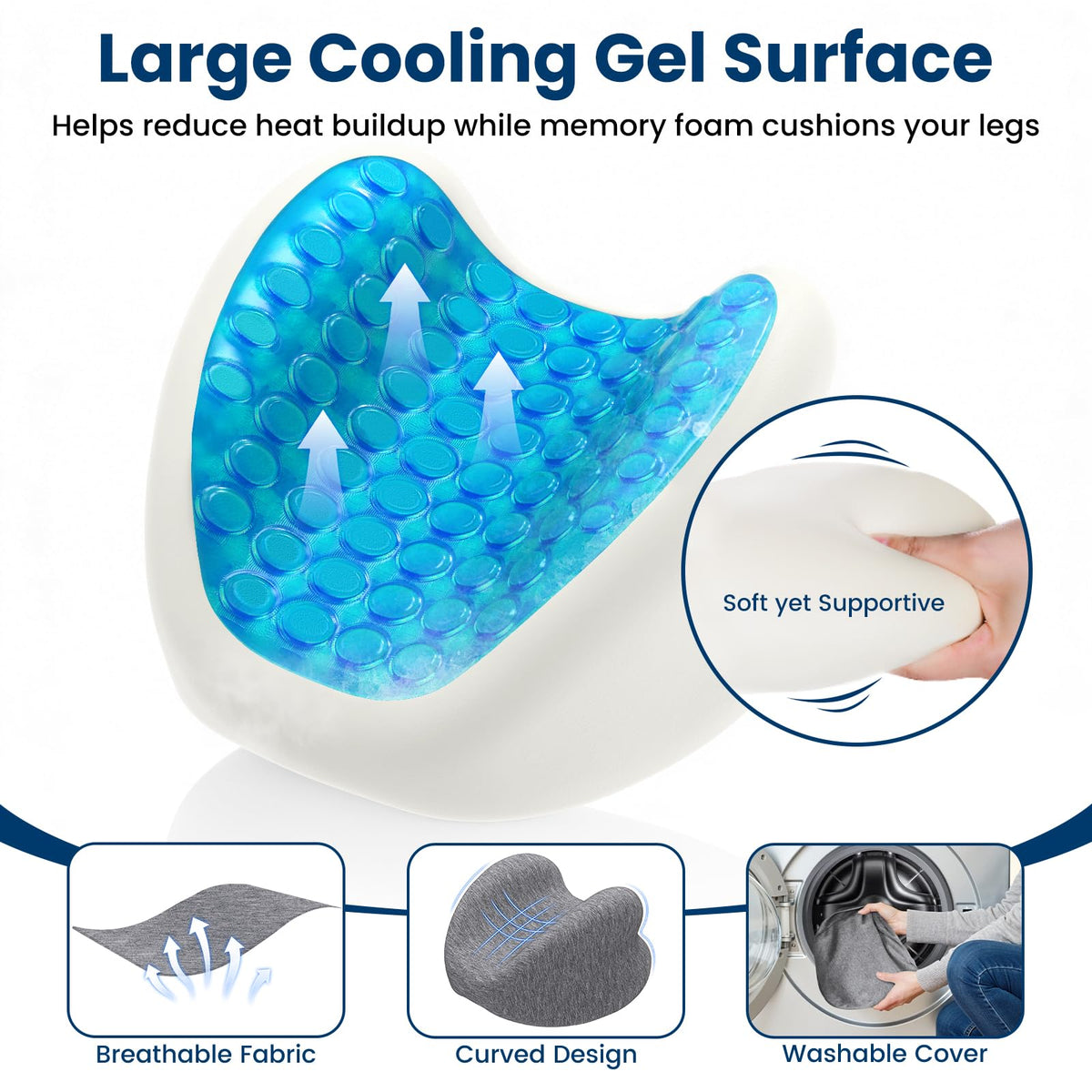 SofterCharm knee pillow ergonomic-design reduces hip and lower back pressure.