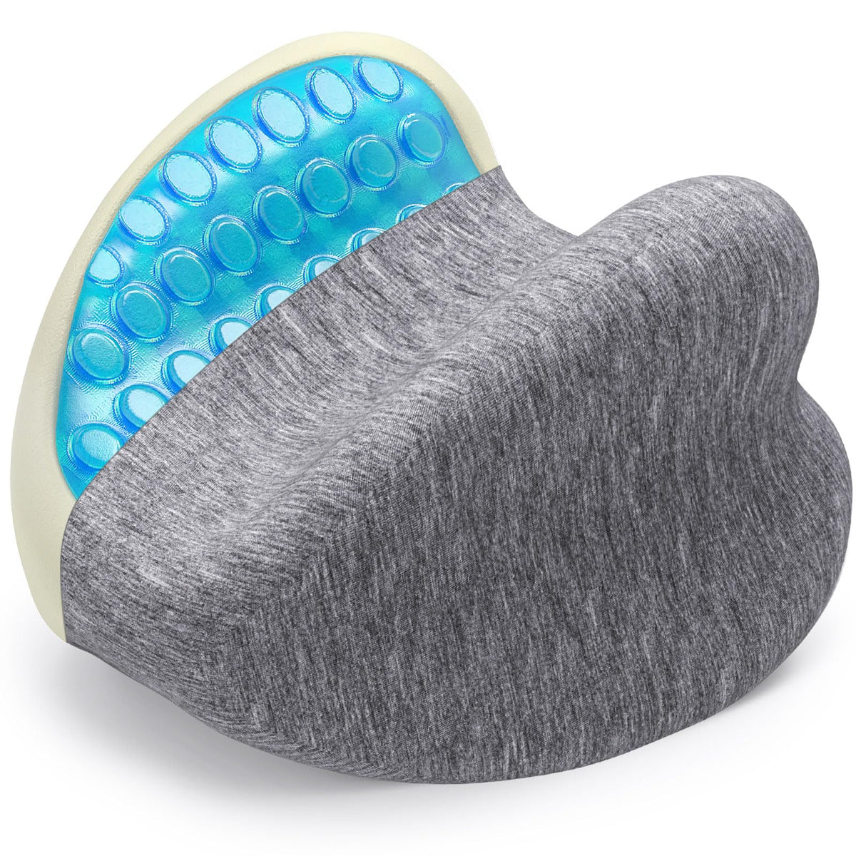 SofterCharm knee pillow heart-shaped-between-legs supports spinal alignment for side sleepers.