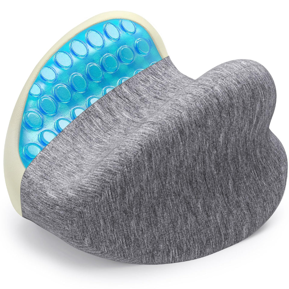 SofterCharm knee pillow heart-shaped-between-legs supports spinal alignment for side sleepers.