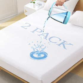 Softhour 2Pack twin waterproof layer closeup protects against spills and stains.