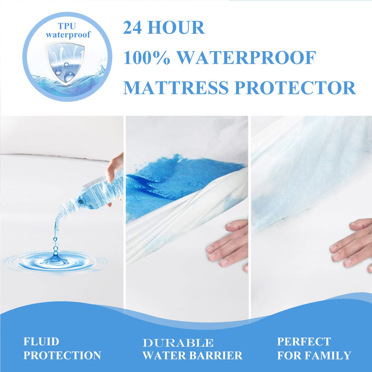 Deep-pocket elastic fit on Softhour queen protector without wrinkles