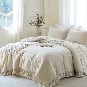 Softpage beige comforter with two shams included for cohesive styling.