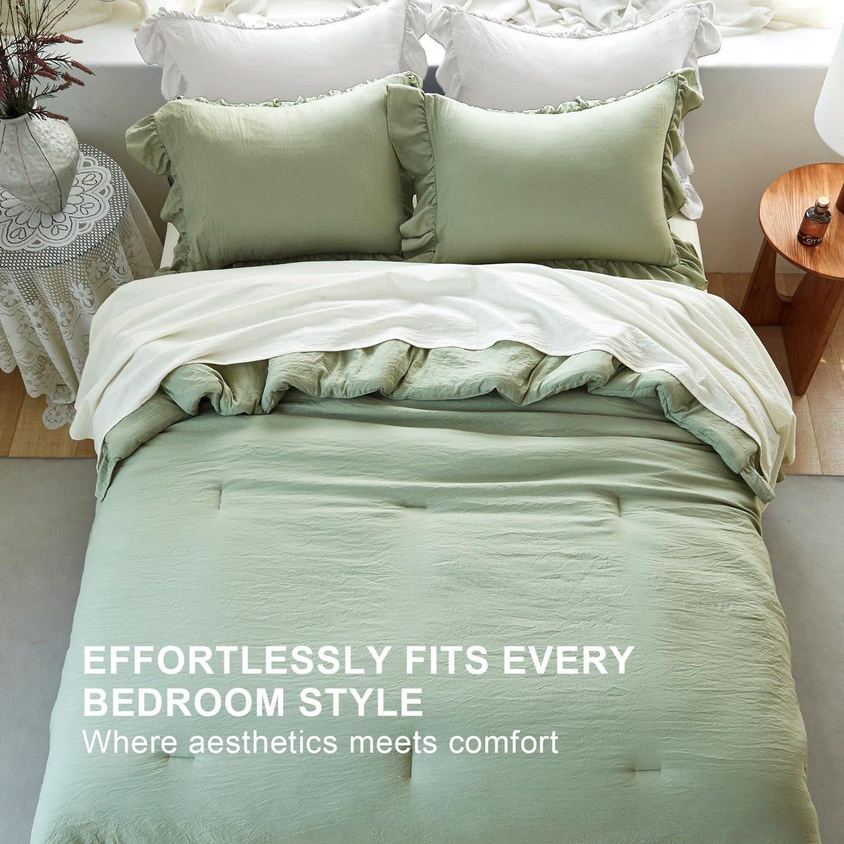 Softpage Sage Green Lightweight All-Season Comforter, breathable warmth year-round.