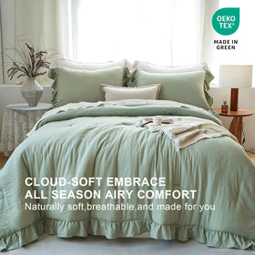 Softpage Sage Green Ruffle Edge Detail, elegant farmhouse flair.