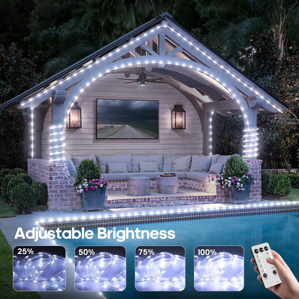 Soiarllt rope lights offer 8 modes and adjustable brightness for mood control