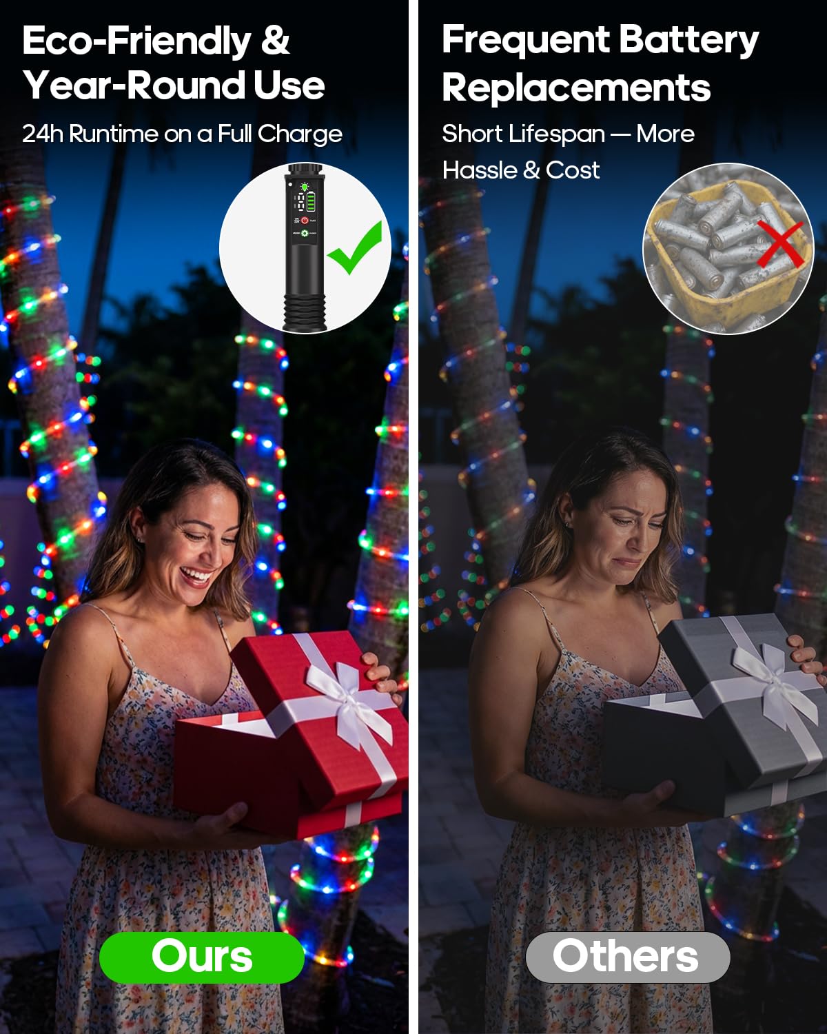 Soiarllt rope lights battery pack provides portable, cordless illumination.