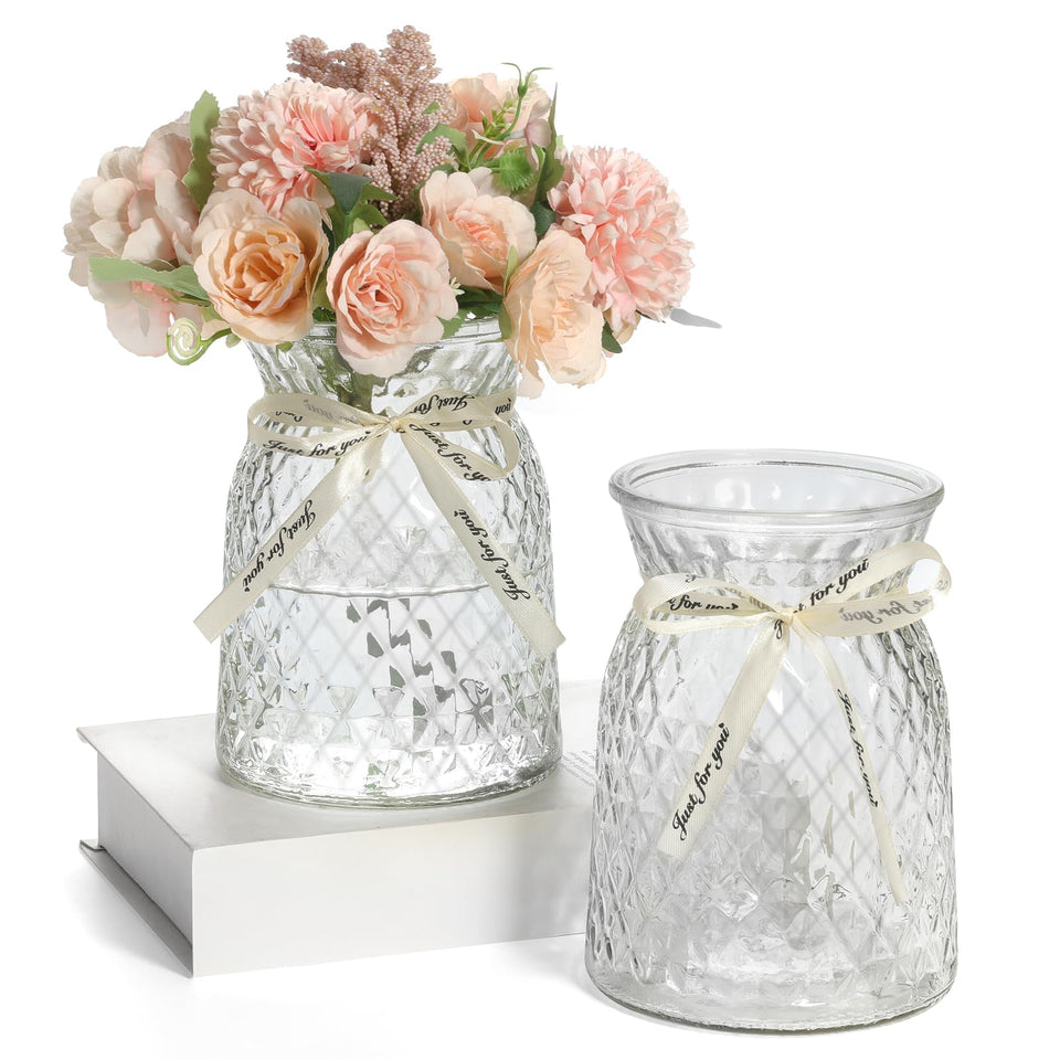 SOJOCK 2PACK glass vases with diamond pattern enhance elegant centerpieces.
