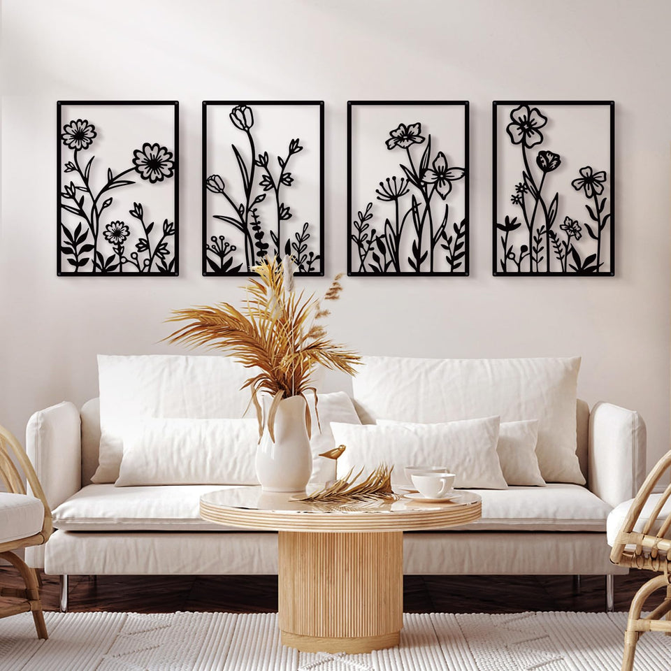 Sokurdeg black metal flower wall decor enhances living spaces with a striking 3D effect