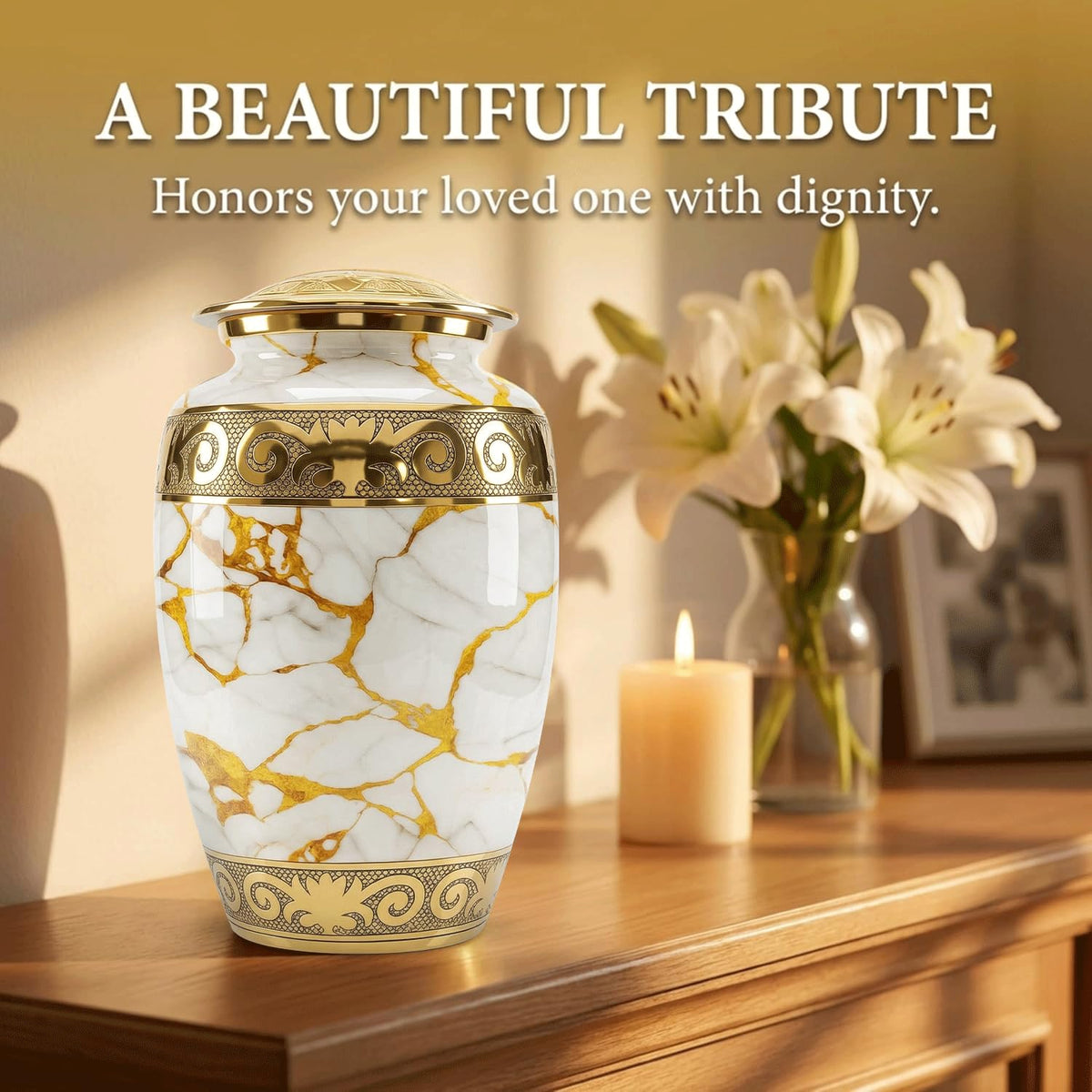 Durable metal urn with scratch-resistant finish to preserve beauty