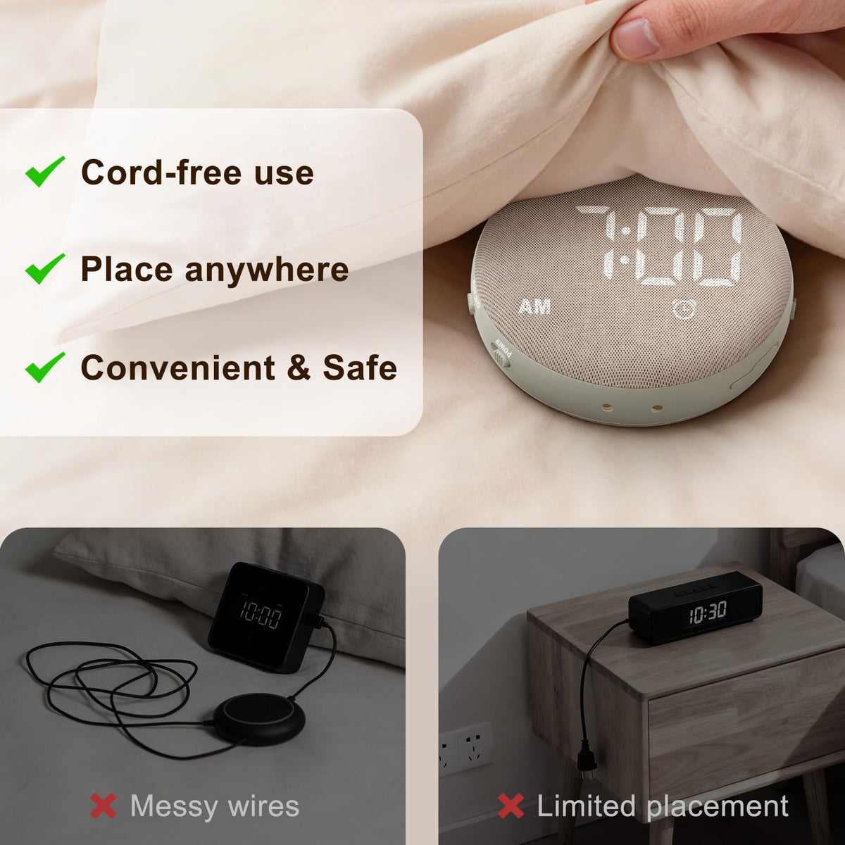 SolaceRise bed shaker under pillow with five vibration levels for wake-ups