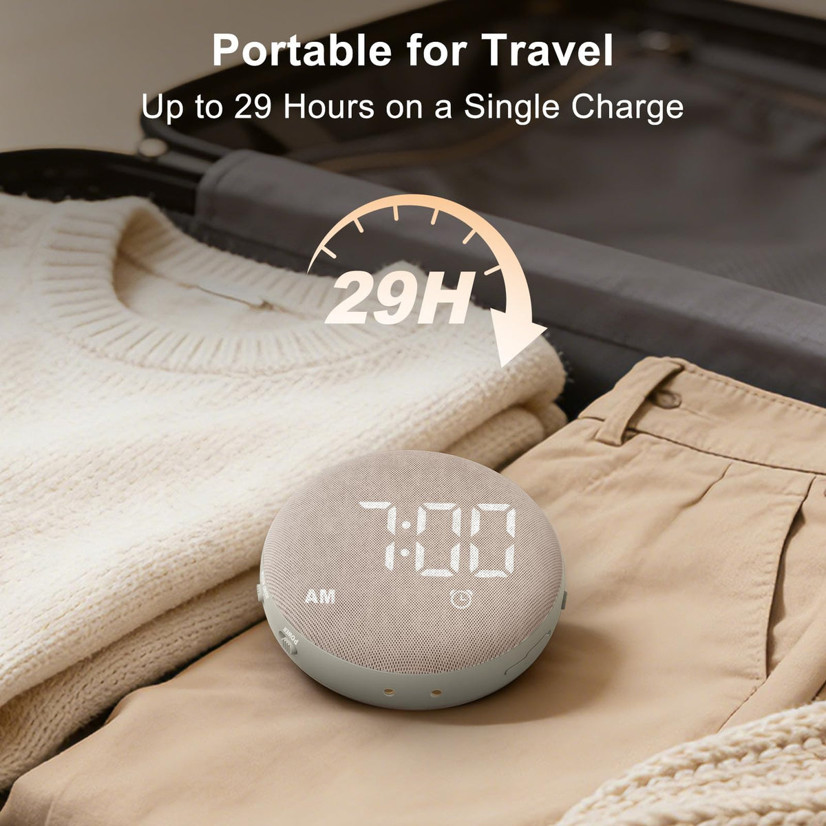 SolaceRise compact bedside clock suited for bedrooms and hotels