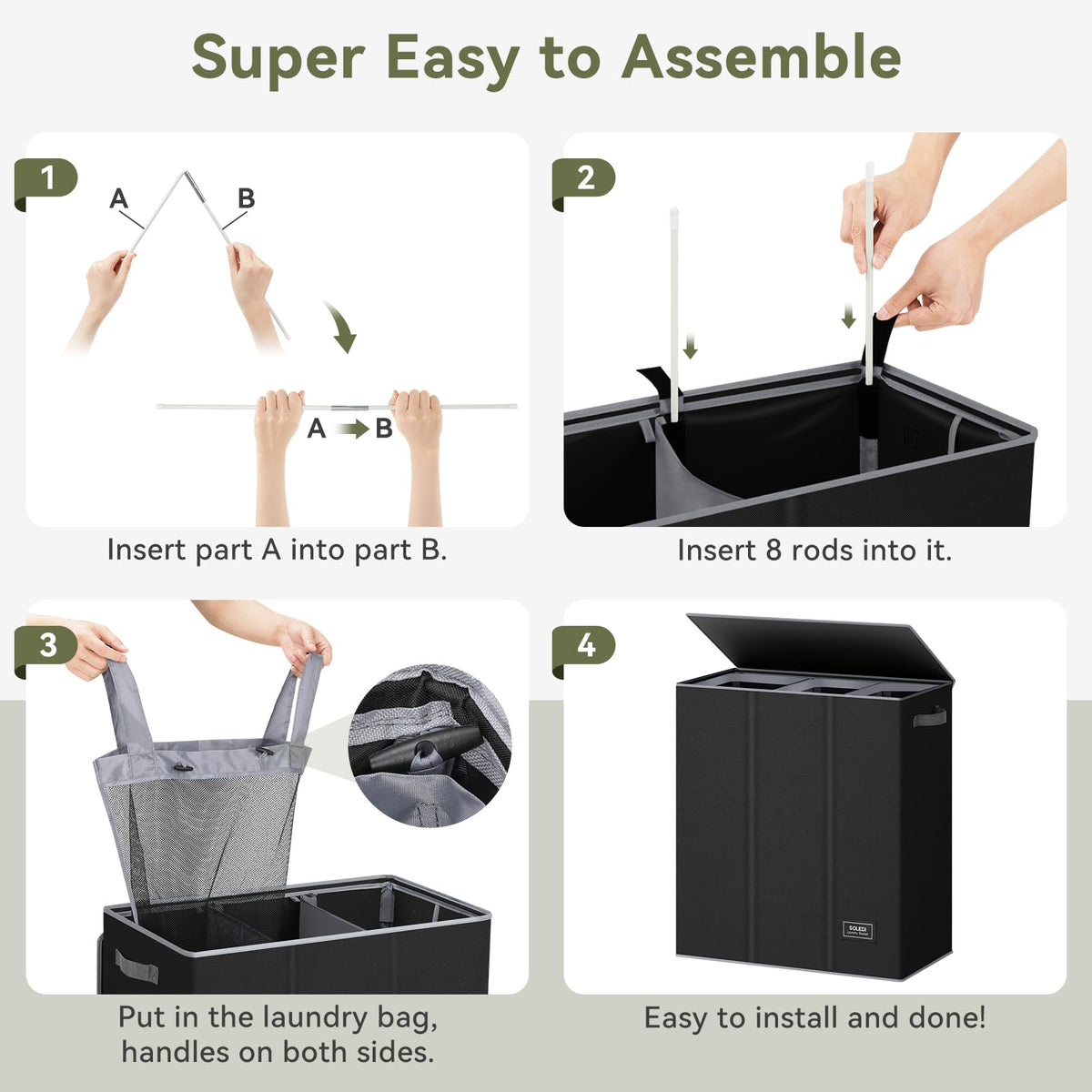 SOLEDI 160L hamper in a dorm corner for space-saving laundry