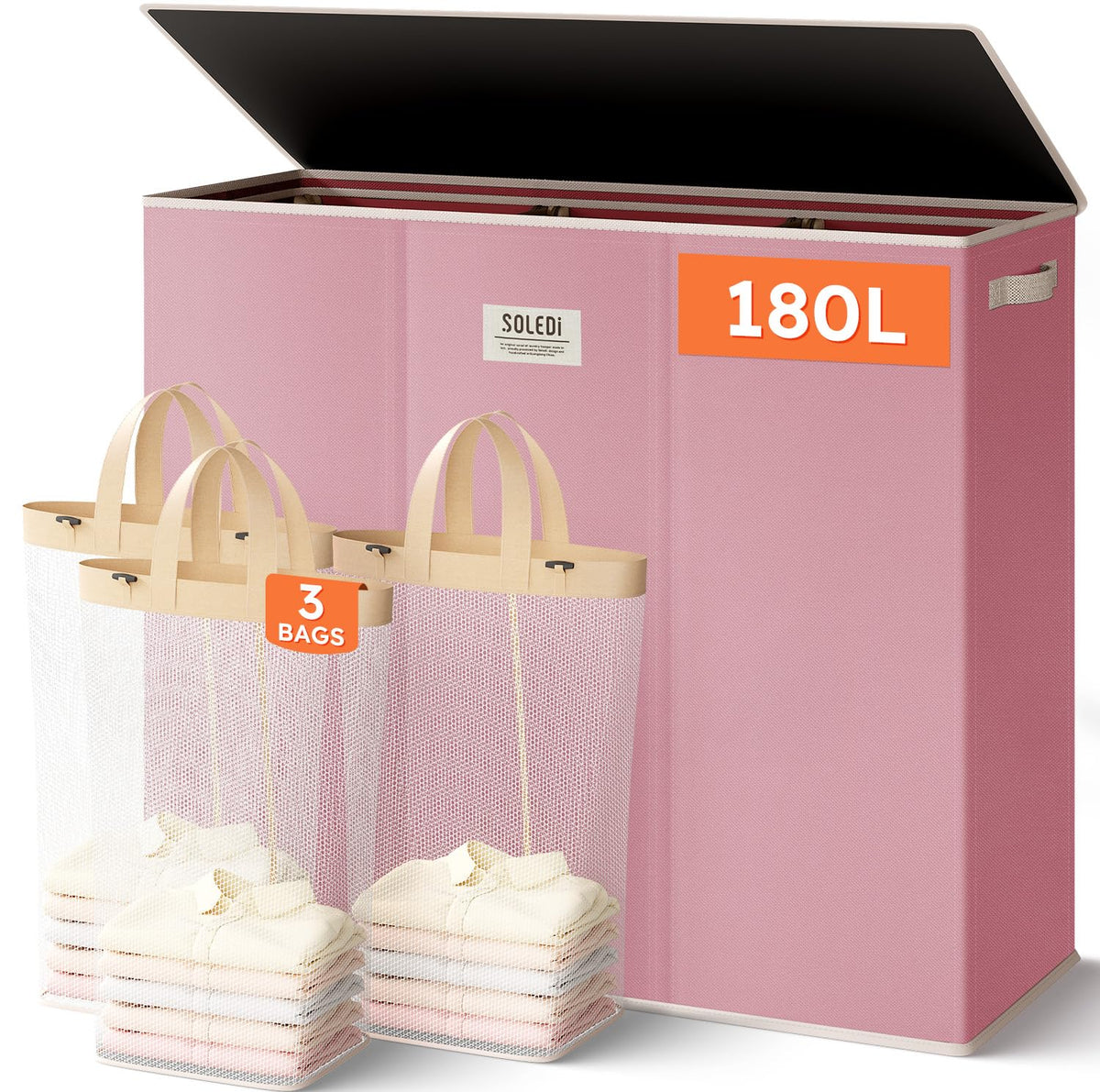 SOLEDI 180L hamper with lid visible in a dorm corner for compact storage
