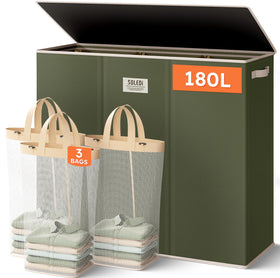 SOLEDI 180L hamper with lid shows large capacity for busy family laundry storage.
