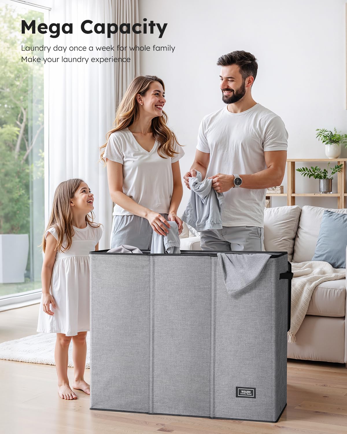 SOLEDI 180L three-section sorter helps separate lights, darks, and colors.