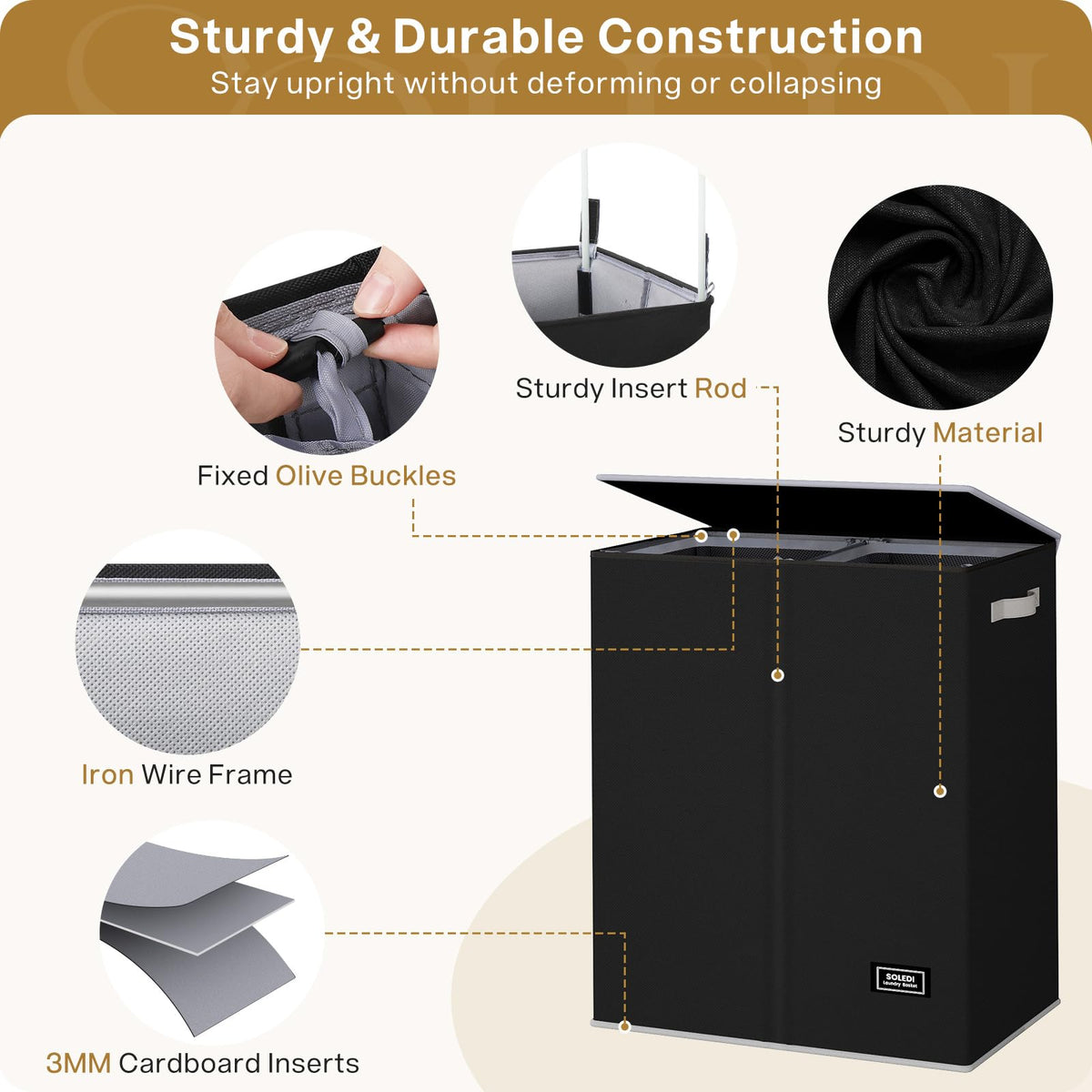SOLEDI daily-use hamper fits bedrooms, bathrooms, and laundry rooms.