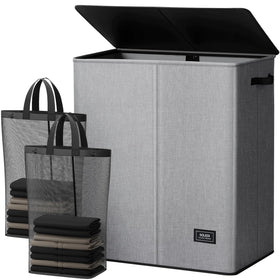 SOLEDI double laundry basket with lid showing two compartments for easy sorting.