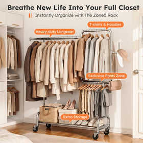 SOLEDI garment rack dimensions show space-saving versatility in any room.