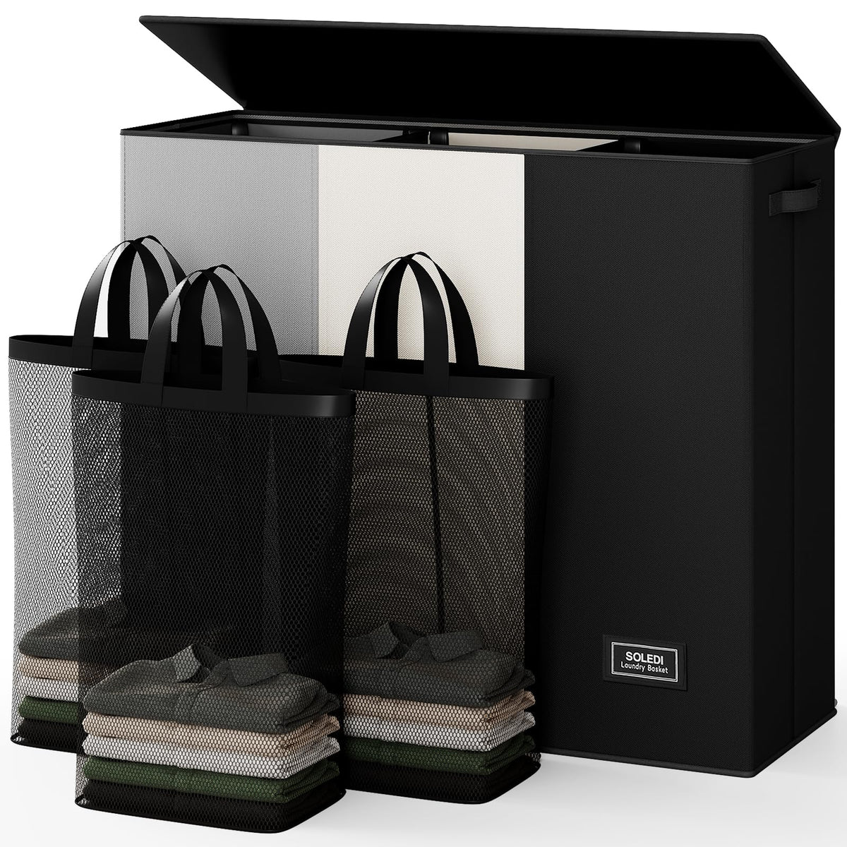 SOLEDI laundry hamper 3-section with lid for clutter-free laundry organization