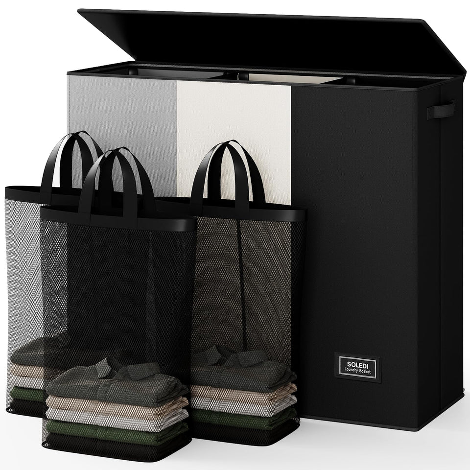 SOLEDI laundry hamper 3-section with lid for clutter-free laundry organization