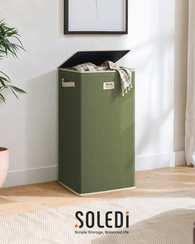 SOLEDI avocado hamper adds a modern tidy touch to decor