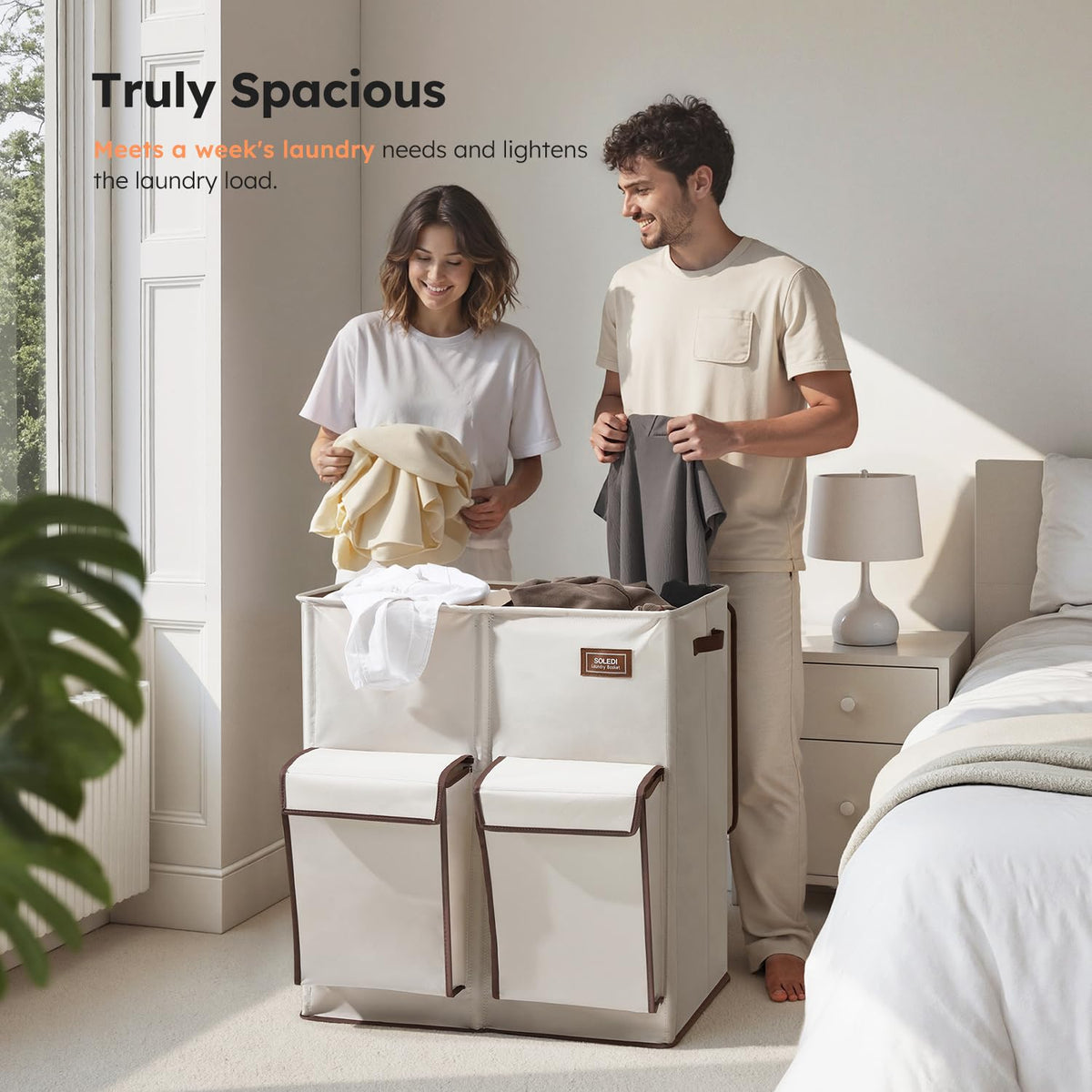 SOLEDI beige finish blends with any laundry room decor