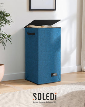 SOLEDI blue laundry hamper blends with modern home decor.
