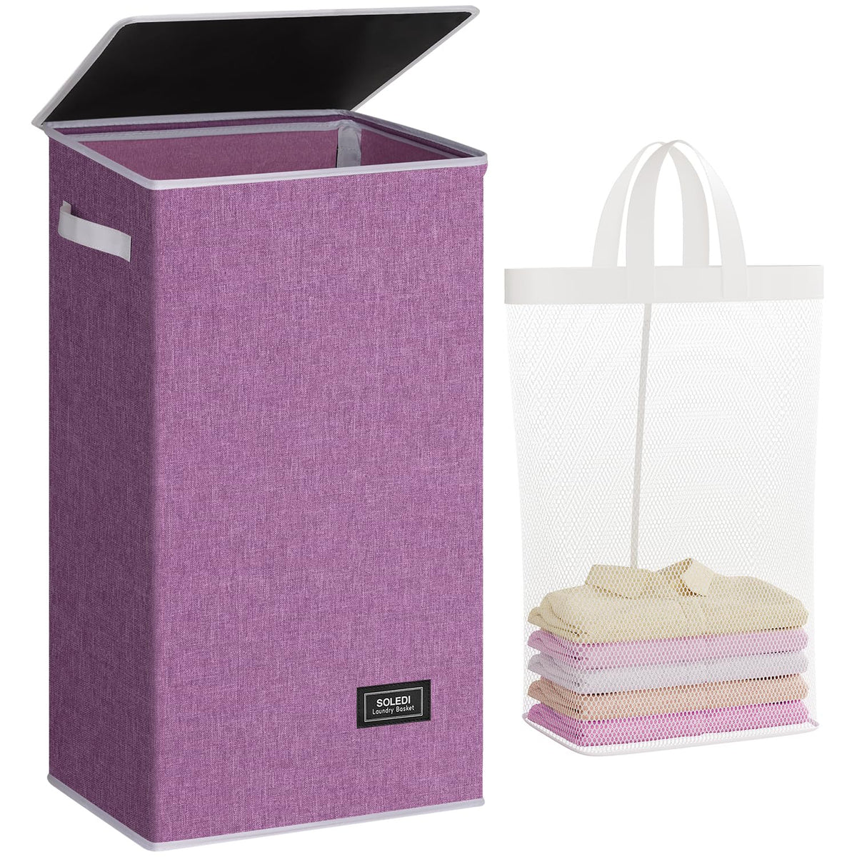 SOLEDI laundry hamper with lid closed keeps dirty clothes hidden and room tidy.