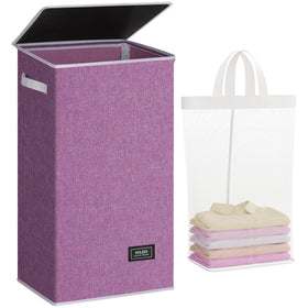 SOLEDI laundry hamper with lid closed keeps dirty clothes hidden and room tidy.