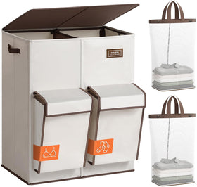 SOLEDI laundry hamper with lid showing 4-section design for easy pre-sorting