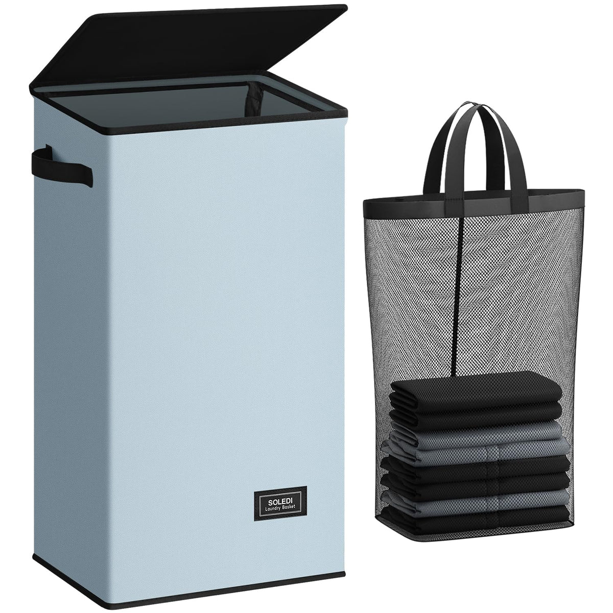SOLEDI laundry hamper with sturdy structure maintains shape when full.