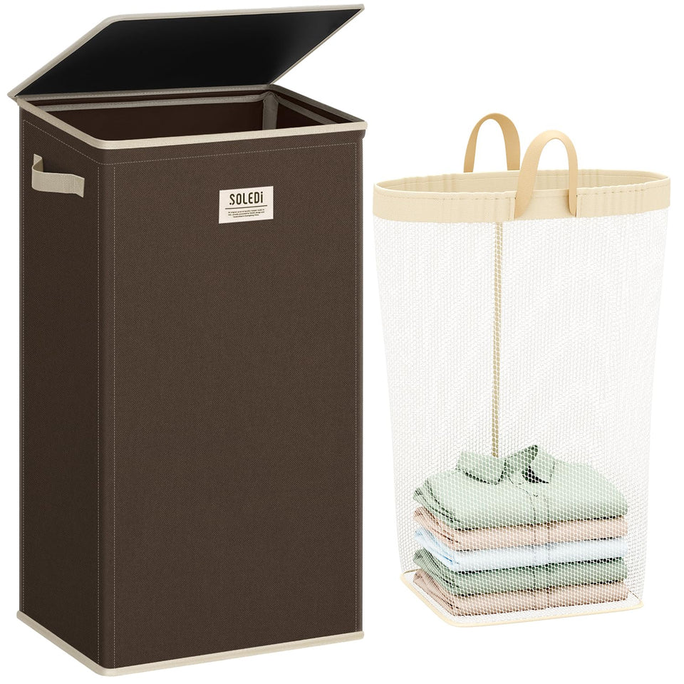 SOLEDI laundry hamper with lid full view for tidy bedroom storage.