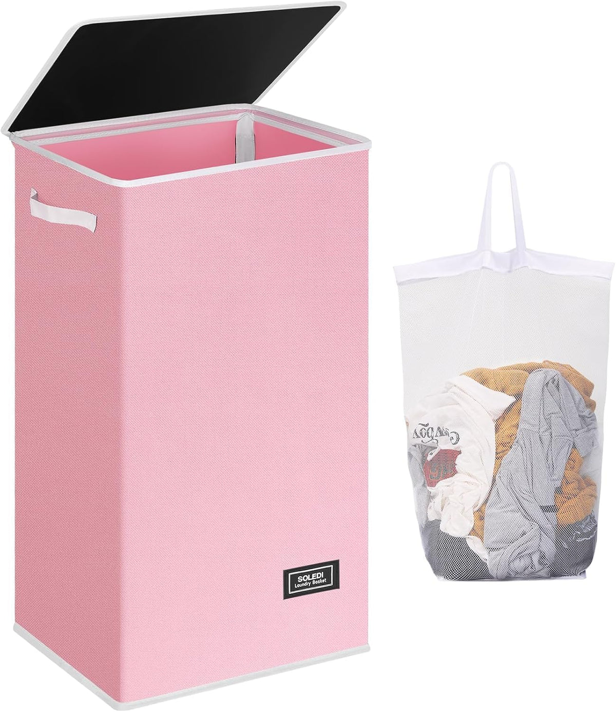 SOLEDI laundry hamper with lid keeps laundry hidden and organized.