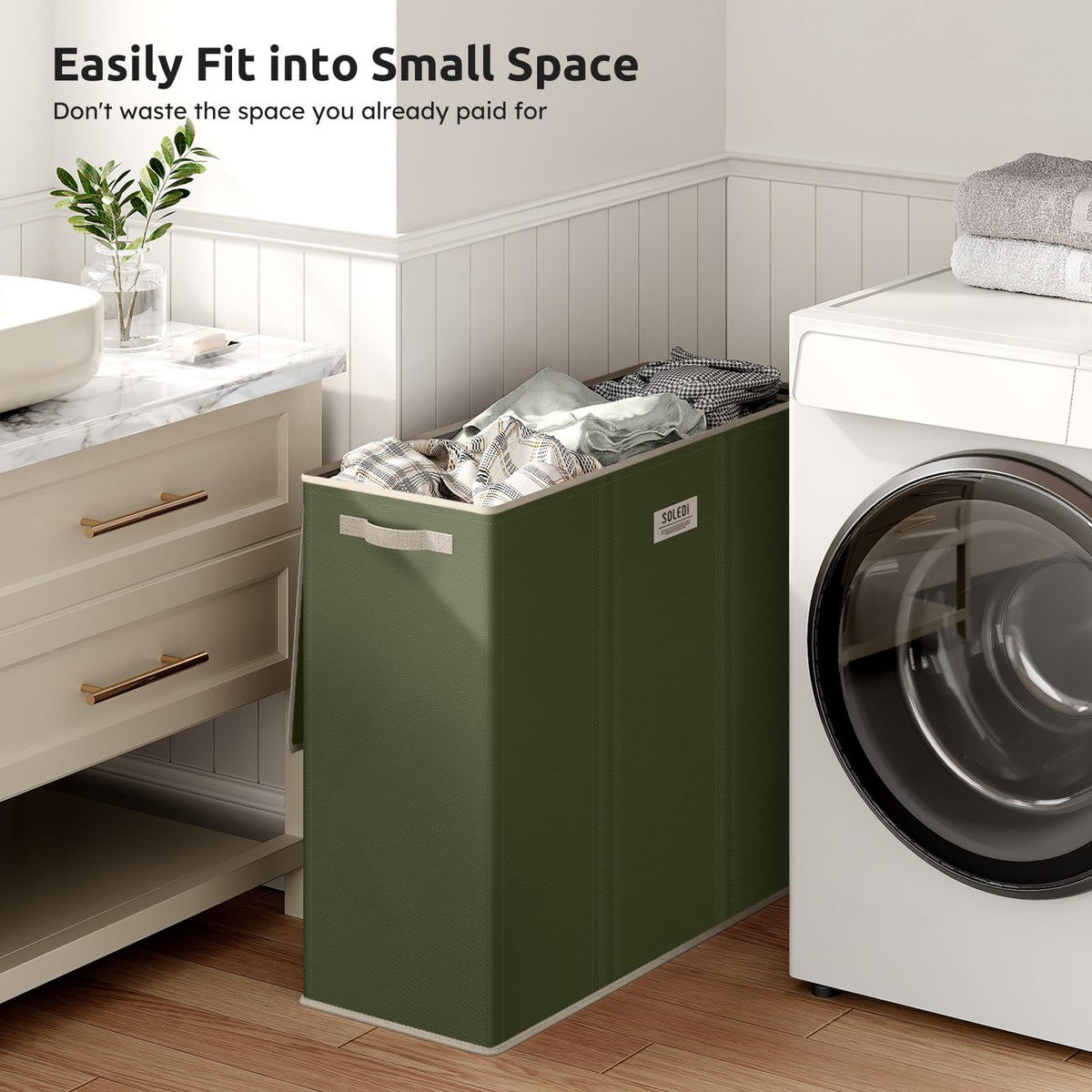 SOLEDI lid design traps odors and hides clutter for tidy spaces.