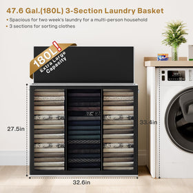 SOLEDI hamper lid covering contents and concealing clutter