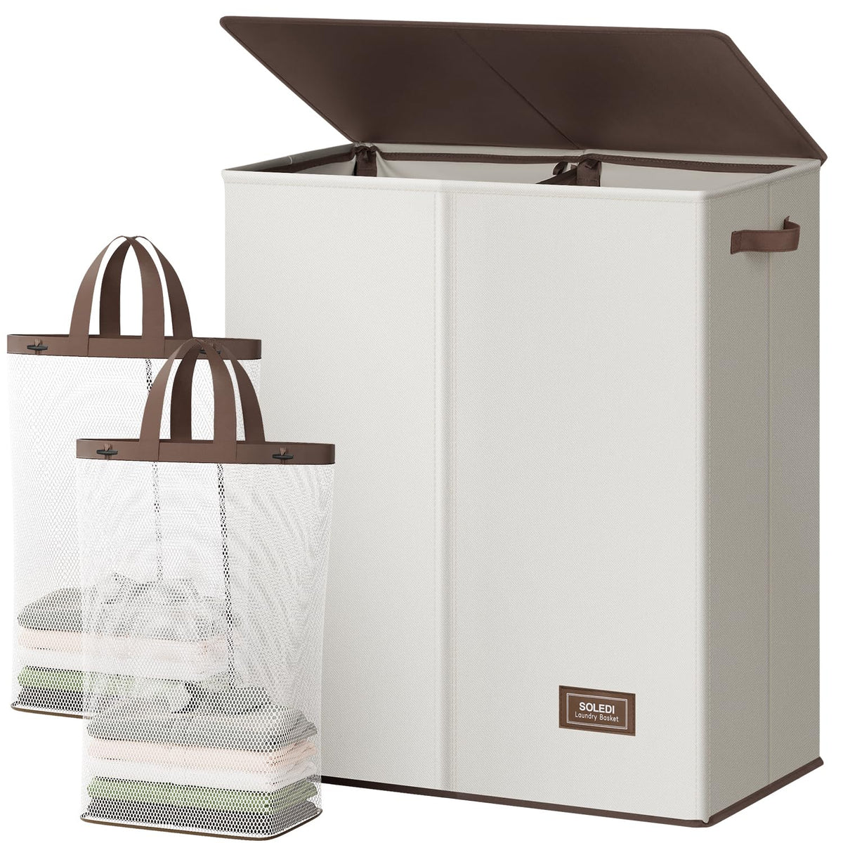 SOLEDI luxury double laundry hamper with lid for organized laundry storage