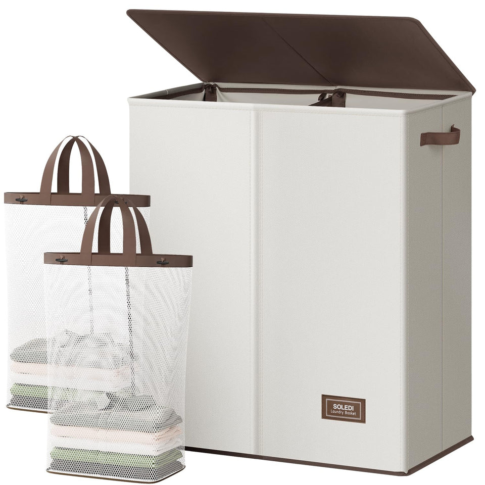 SOLEDI luxury double laundry hamper with lid for organized laundry storage